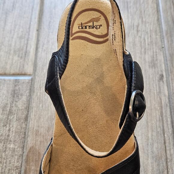 Dansko Season Sandals Women’s 40 US 9.5-10 Black Leather Comfort Platform Shoe - Picture 9 of 11